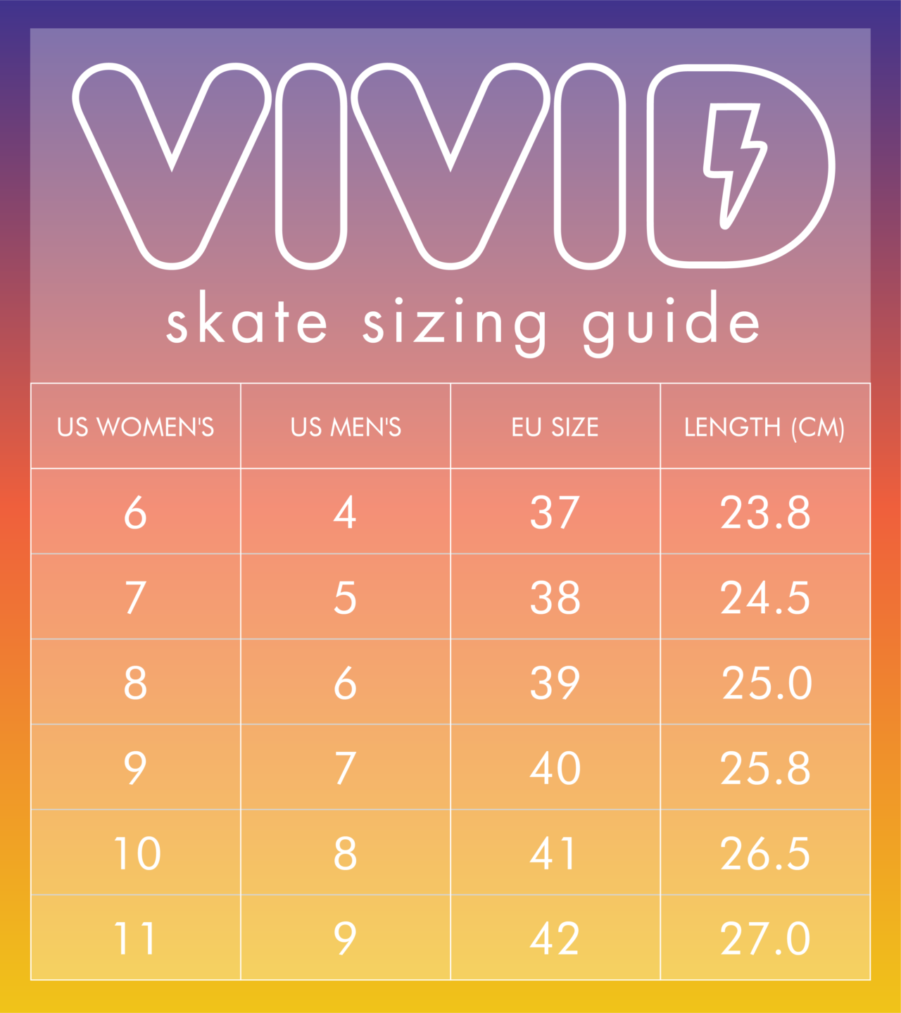 Sizing Chart Vivid Skates